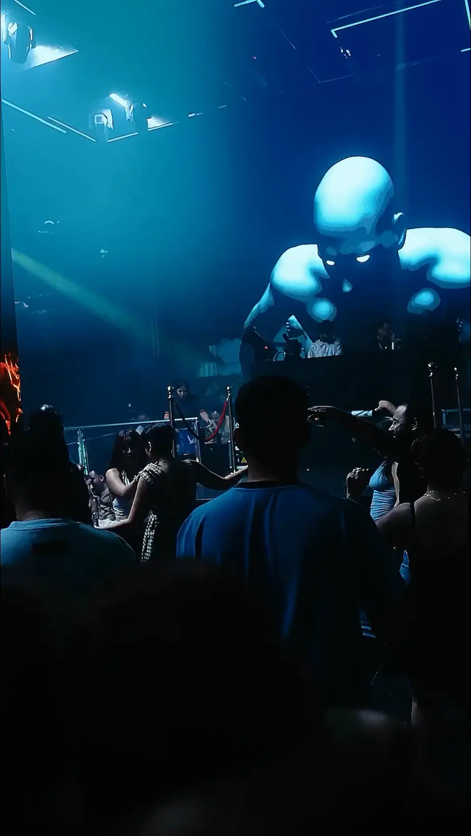 The floor under blue stage lighting