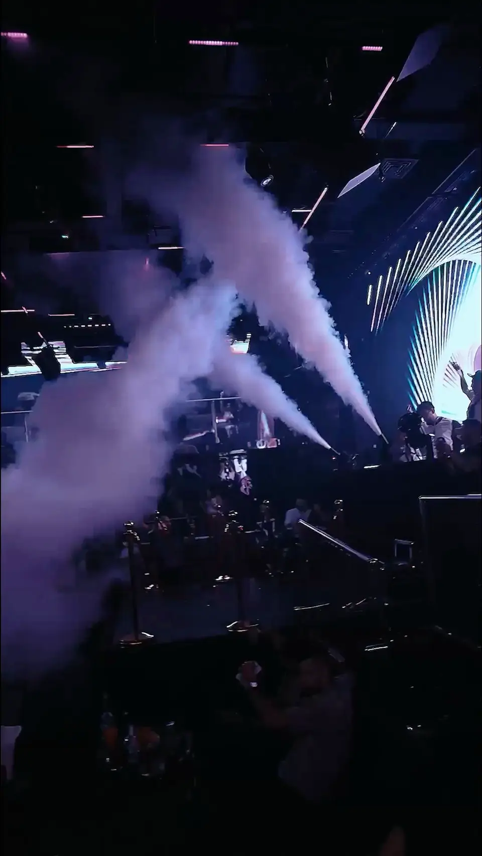 Smoke jets in front of the LED screen wall